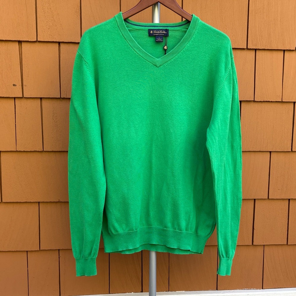 BROOKS BROTHERS‎ | Kelly Green V Neck Preppy Supima Cotton Sweater | Size L